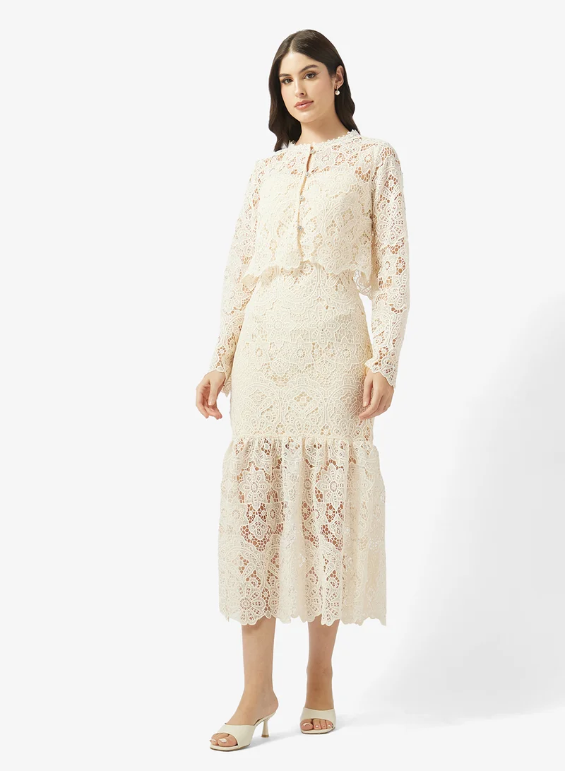 Just Me Elegent Floral Lace Midi Dress